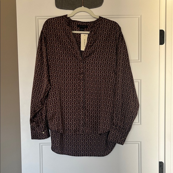 Sanctuary Tops - Sanctuary Burgundy and Black Geometric-Print Long Sleeve Blouse